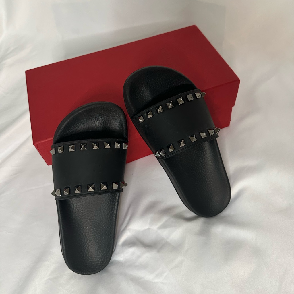 Authentic Valentino Gravino Rockstud Slide Nero Size 37